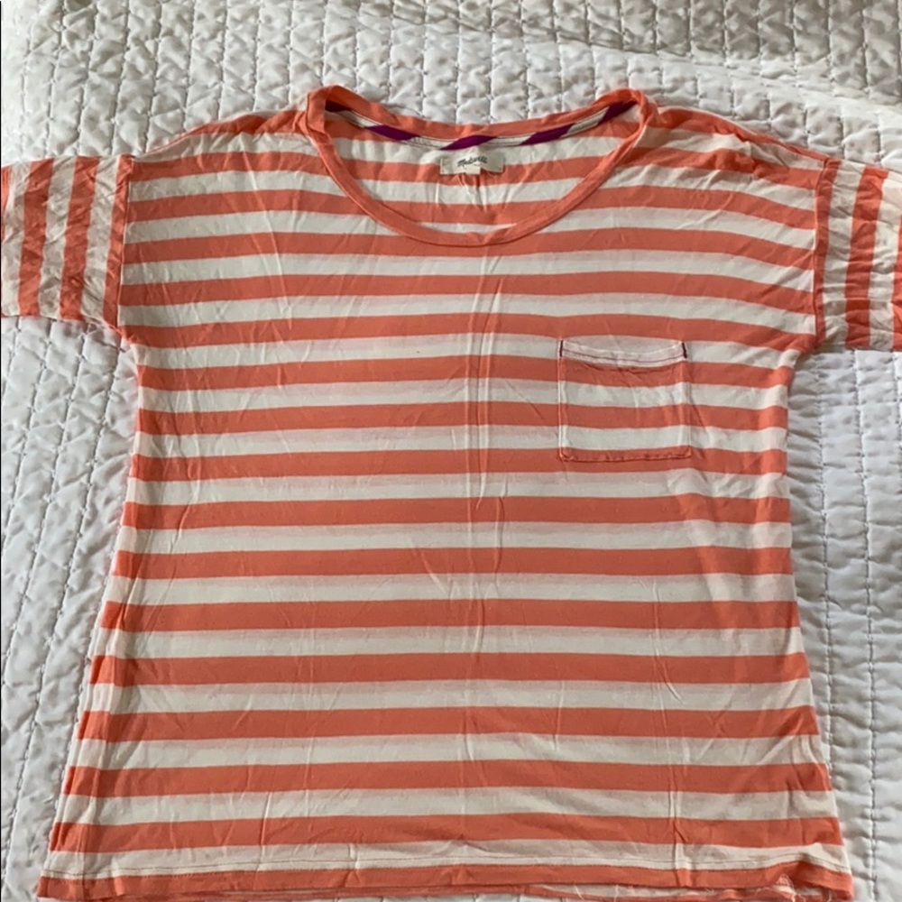 Madewell Size Small Pink and White Striped Tee